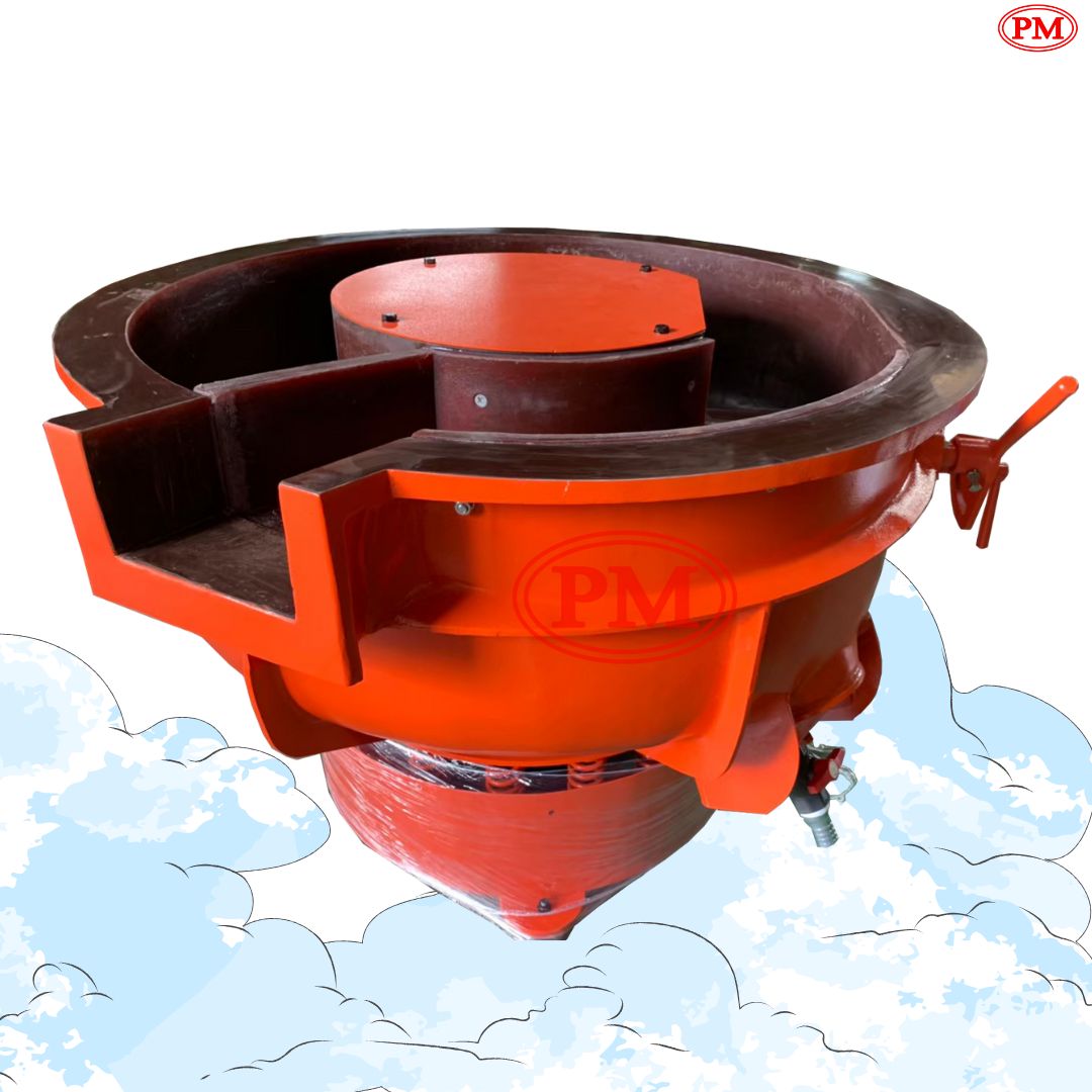 เครื่องขัดผิวโลหะแบบเขย่า แบบมีสะพานแยกชิ้นงาน / Vibratory Finishing Machine