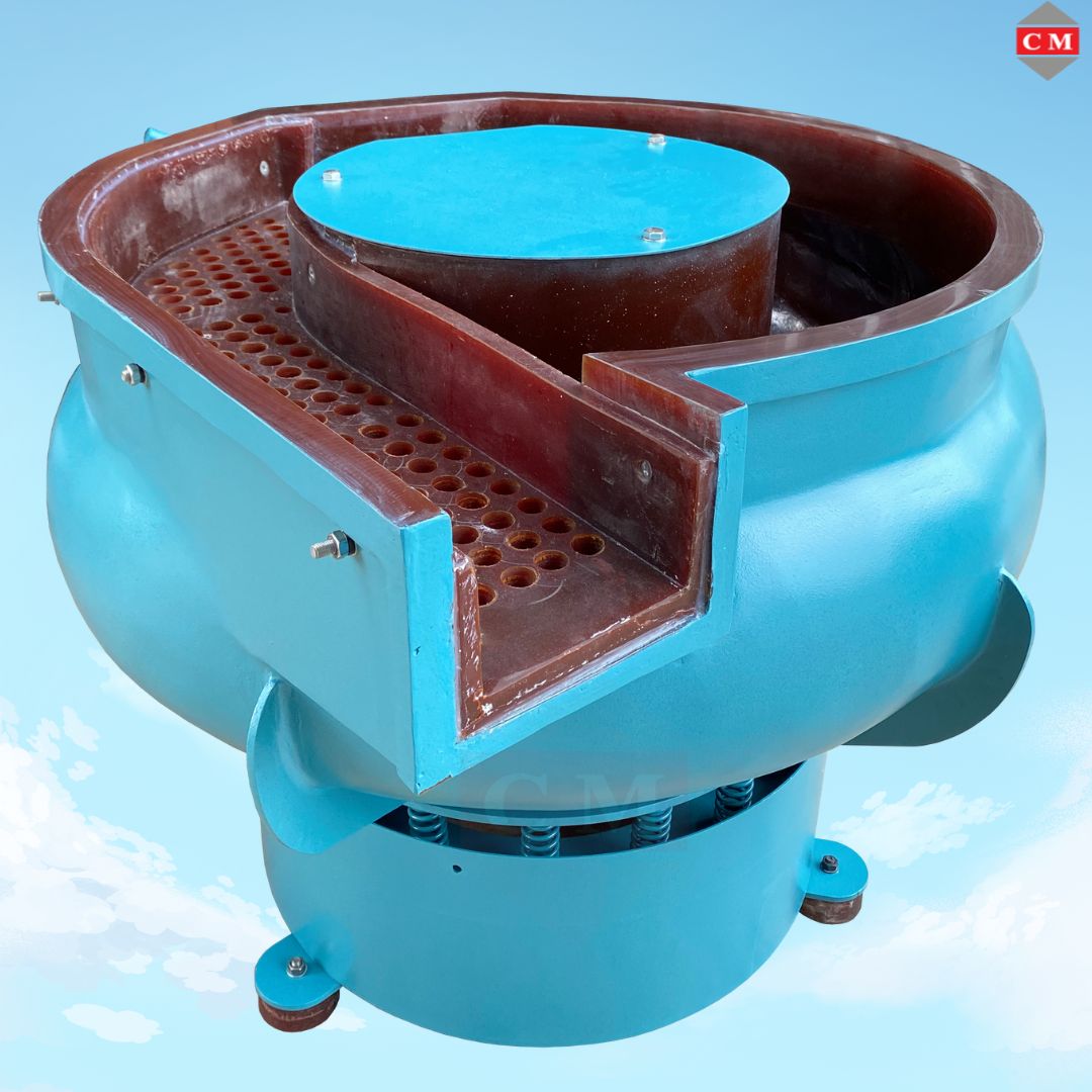 เครื่องขัดผิวโลหะแบบเขย่า แบบมีสะพานแยกชิ้นงาน / Vibratory Finishing Machine