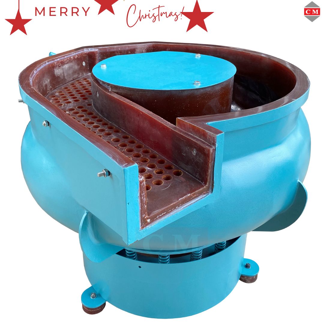 เครื่องขัดผิวโลหะแบบเขย่า แบบมีสะพานแยกชิ้นงาน / Vibratory Finishing Machine