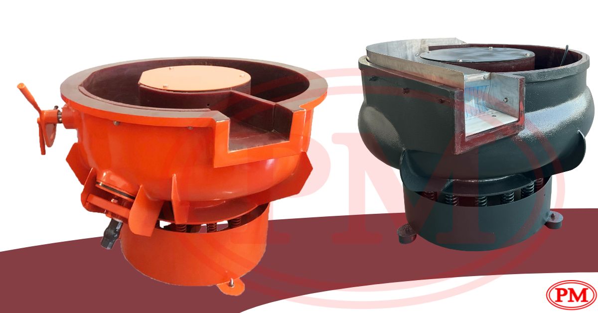 เครื่องขัดผิวโลหะแบบเขย่า แบบมีสะพานแยกชิ้นงาน / Vibratory Finishing Machine